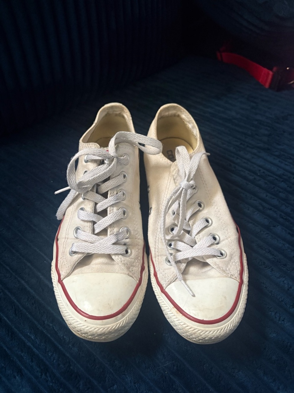 Converse White Canvas Low Top Sneakers with Red Trim